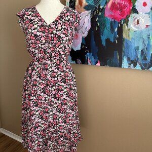 Indigo Rose Floral V-Neck Midi Dress Size Medium